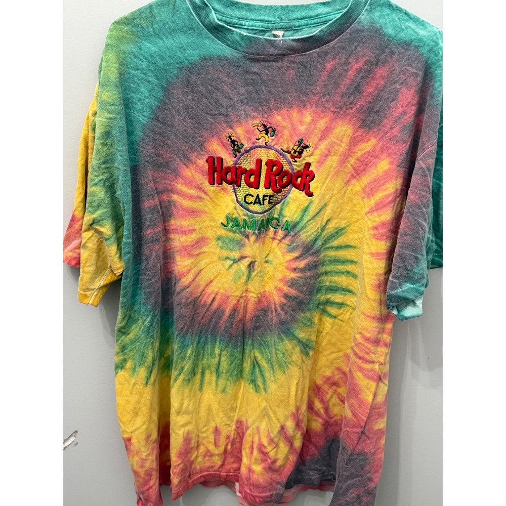 Vintage 90s Hard Rock Cafe Jamaica Single Stitch Tie Dye Embroidered Shirt XL